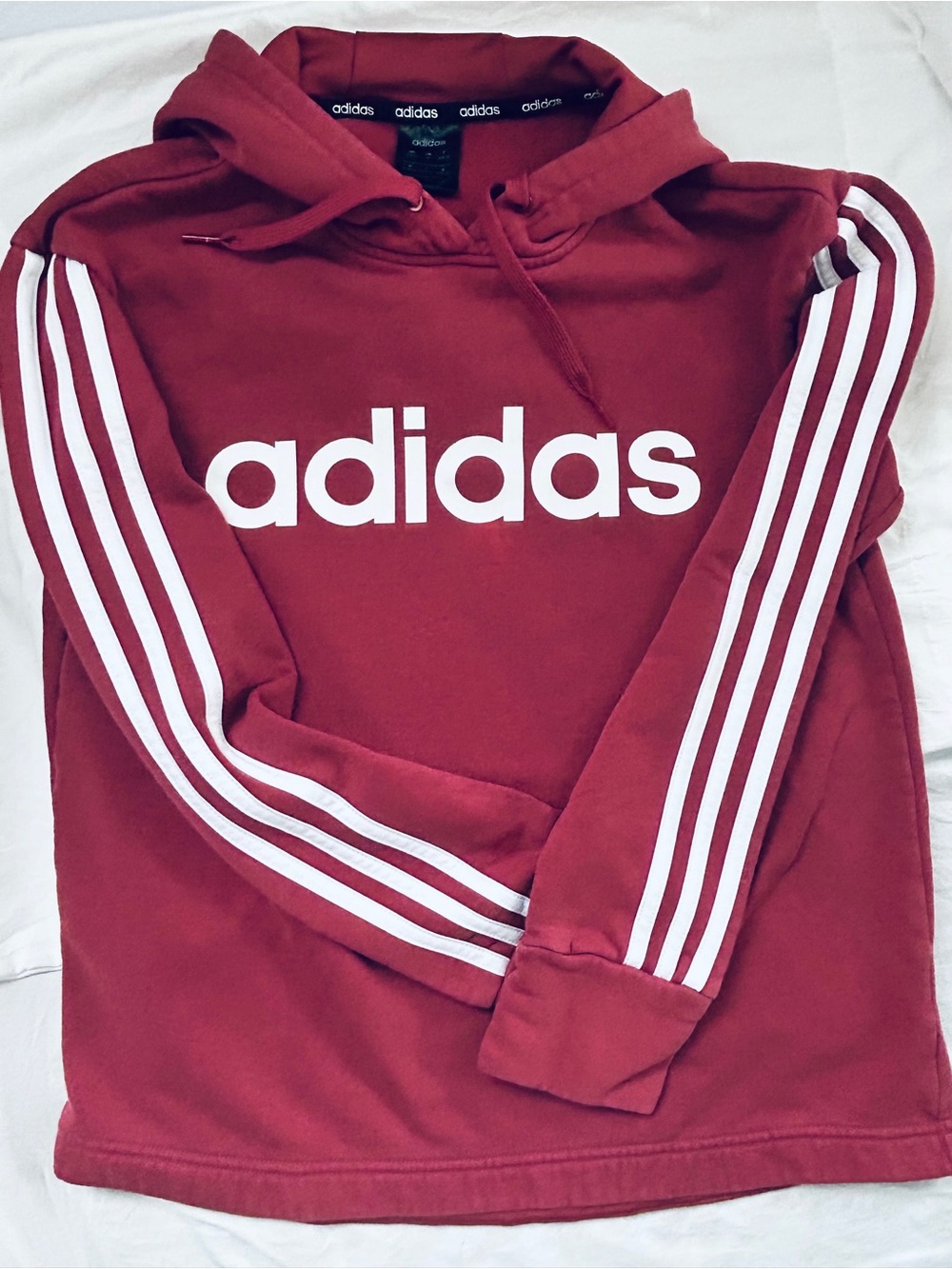 adidas Burgundy Hoodie with White Stripes